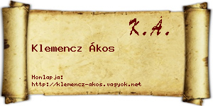 Klemencz Ákos névjegykártya